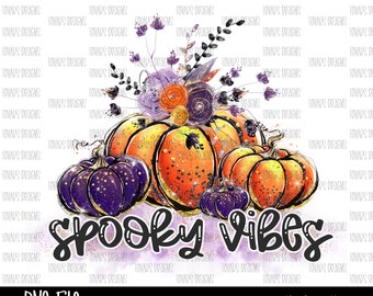 Calabazas de Halloween con vibraciones espeluznantes, sublimación PNG (descarga digital)
