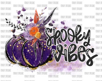 Descarga de sublimación de calabazas de Halloween con vibraciones espeluznantes, archivo PNG de calabazas de Halloween de color naranja púrpura, descarga instantánea, vibraciones espeluznantes encantadas