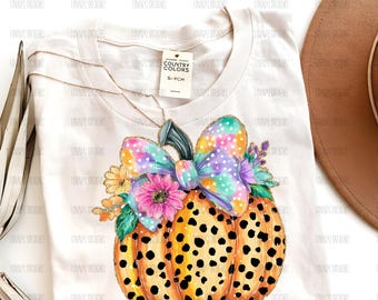 Fall Floral Pumpkin png, Leopard Print Pumpkin Design, Autumn Floral Clipart, Cute Fall Pumpkin png, Thanksgiving Sublimation Digital