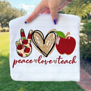 Peace Love Teach png, Teacher Apple Sublimation Design, Cute Classroom Clipart, Back to School Printable Digital Download