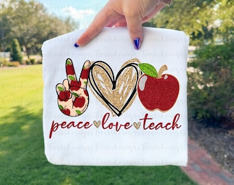 Peace Love Teach png, Teacher Apple Sublimation Design, Cute Classroom Clipart, Back to School Printable Digital Download