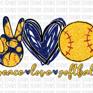 Peace love Softball Sublimation Png Digital Download, Royal Blue Softball Png, Baseball Glitter print Blue  PNG Peace Love Softball png file