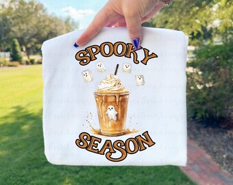 Spooky Season png, Ghost Iced Coffee Clipart, Fall Halloween Latte Art png Digital Download