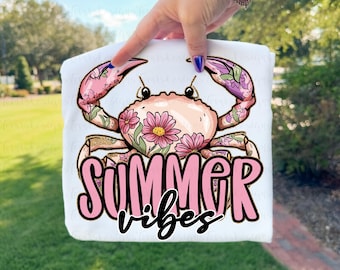 Caranguejo Floral png, Design de Sublimação com Vibrações de Verão, Clipart de Praia Estilo Preppy, Arte Imprimível Costeira, Download Digital com Estética Oceânica
