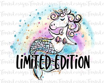 Lustige Meerjungfrau Einhorn PNG: Limited Edition Sublimationsdesign (Digitaler Download)