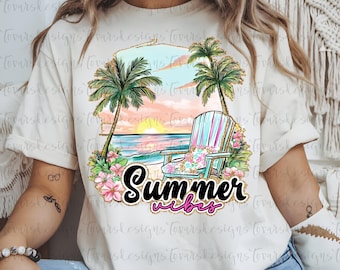 Zomer zonsondergang png, palmboom strand sublimatie design, tropische zonsondergang clipart, Summer Vibes afdrukbare kunst, digitale download