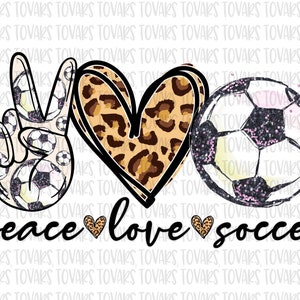 Peace Love Soccer PNG: Leopard Watercolor Sublimation (Digital Download)