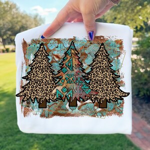 Western Weihnachtsbäume png, Leopard Azteken Urlaub Design, rustikale Western Weihnachtscliparts, Boho Xmas Art png Digital Download Bild 1