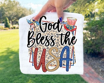 God Bless USA png, Patriotic Leopard Sublimation Design, 4th of July Clipart, American Pride Printable Art, Digital Download