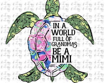 Mimi Turtle Sublimation Design: Floral Watercolor PNG (Digital Download)