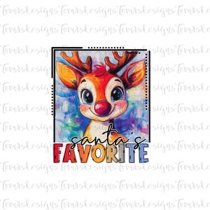 Santas Favorite png, Reindeer png, Christmas design, Red Nosed Reindeer png, Watercolor reindeer png, christmas digital download, christmas
