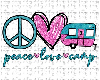 Download de sublimação para acampamento "Paz e Amor", PNG de acampamento e trailer, download instantâneo, design de sublimação para acampamento, paz e amor