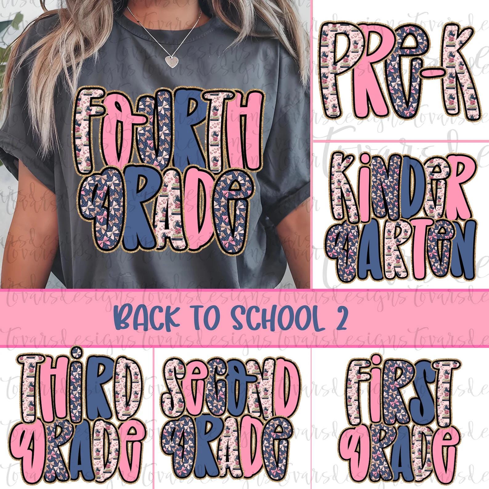 Back to School Png Bundle, Preppy Pink Blue Teacher Bundle, Pre K- 4th Grade, sublimation designs, png designs, t shirt designs, printable