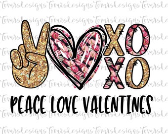 Peace Love Valentines Glitter Sublimation Digital Download,  Love Macaron Print XOXO Sublimation Download, Valentines Day, XOXO Sublimation
