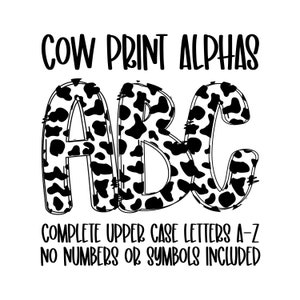 Doodle Letters, Sublimation Upper Case Alphabet, Alphabet Bundle png, cow print Theme, Alpha Pack Digital Download, cow print Doodle Letter