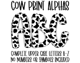 Doodle Letters, Sublimation Upper Case Alphabet, Alphabet Bundle png, cow print Theme, Alpha Pack Digital Download, cow print Doodle Letter
