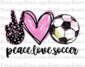 Peace Love Soccer PNG: Watercolor Sublimation Design (Digital Download)