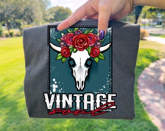 Floral Cow Skull PNG: Vintage Soul Sublimation Design (Instant Download)
