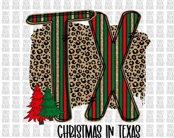"Weihnachten in Texas ""Leoparden-Druck"" PNG: Doodle Letters (Digitaler Download)"