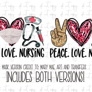 Peace Love Nursing PNG: Sublimation Design (Digital Download)