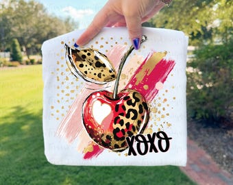 Coquette Cherry png, Brushstroke Leopard Cherry Design, XOXO Valentine's Day Sublimation digital download