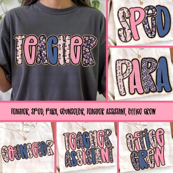 Back to School Png Bundle, Preppy Pink Blue Bundle, Teacher png, PARA Png, SPED png, Teacher assistant png, counselor png, Office Crew png