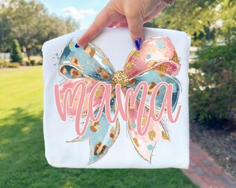 PNG de mamá, diseño de sublimación de lazo coqueto rosa y azul, descarga digital