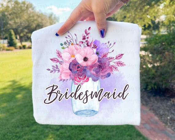 Bridesmaid Floral Mason Jar png, Purple Wedding Party Clipart, Rustic Bridal Mason Jar Design, Bridesmaid Sublimation Art png Digital