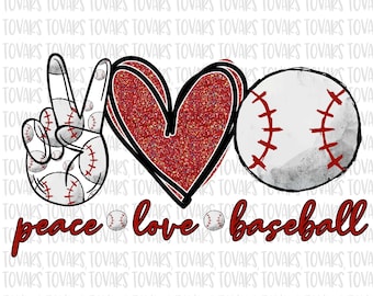 Peace love Baseball Sublimation Png Digital Download, Baseball Png, Baseball Glitter print red glitter Dots PNG Peace Love Baseball png file