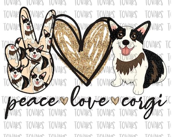 Peace Love Corgi Glitter PNG: Sublimation Design (Digital Download)