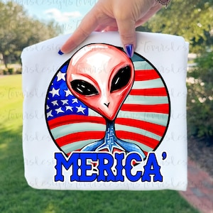 Alien Merica PNG, Diseño de sublimación del 4 de julio, Clipart patriótico de extraterrestres, Descarga digital imprimible del espacio de EE. UU.