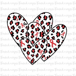 Red Awareness ribbon hearts, Red awareness design, awareness design, digital download, Red ribbon week