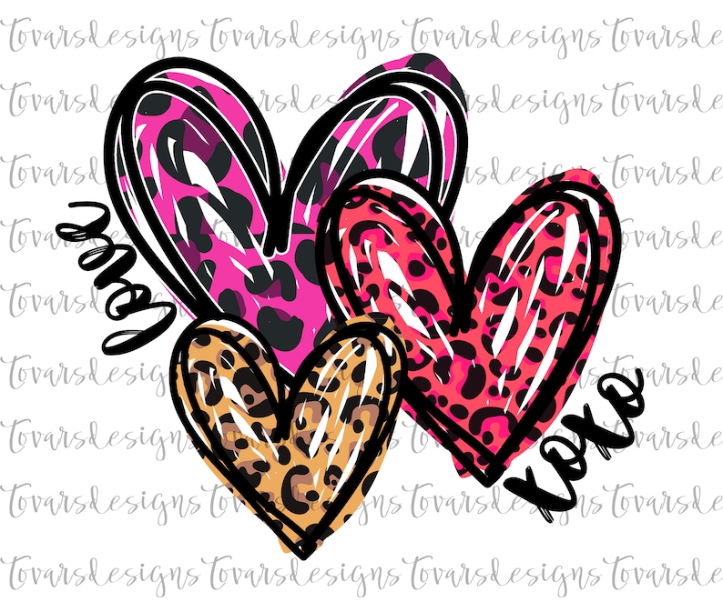Valentines Day Hearts Sublimation Download, Leopard Print Hearts Valentine's Day Png, Valentines day printable hearts, leopard hearts png 
