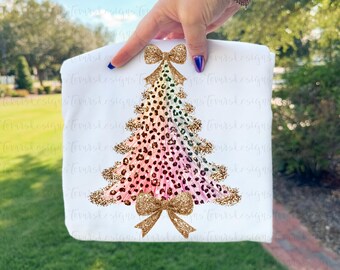 Faux Glitter Rainbow Christmas Tree png, Leopard Christmas Trees Sublimation design, Preppy Digital Download