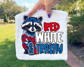 Red White & Trashy Raccoon png, 4th of July Sublimation Design, Funny Patriotic Trash Panda Clipart, USA Printable Art, Digital Download