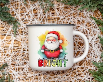 Merry And Bright PNG | Santa Watercolor Christmas Art Rainbow Paint Splash Cute Holiday Boutique Sublimation Design (Digital Download)