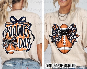 Orange & Blue Football Game Day PNG, Leopard Print (Digital Download)
