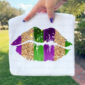Mardi Gras Lips PNG – Glitter Kiss Sublimation Design – Mardi Gras Digital Download PNG image 1