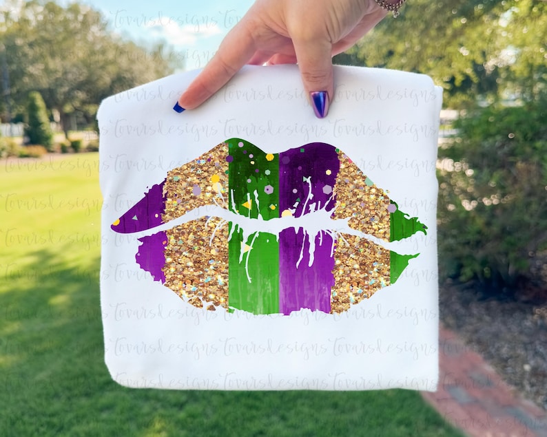 Mardi Gras Lips PNG – Glitter Kiss Sublimation Design – Mardi Gras Digital Download PNG image 1