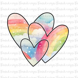 Rainbow hearts design, rainbow design, rainbow png, watercolor rainbows, watercolor rainbow design, digital download, png file, rainbows