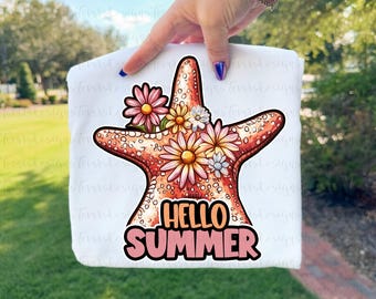 Hello Summer Floral Starfish PNG | Beach Summer PNG | Coastal Sublimation Design | Floral Starfish Digital Download