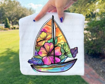 Floral Sailboat PNG • Beach Sublimation Design • Coastal Summer Clipart • Boho Sailboat Art • Retro Beach PNG • Instant Download