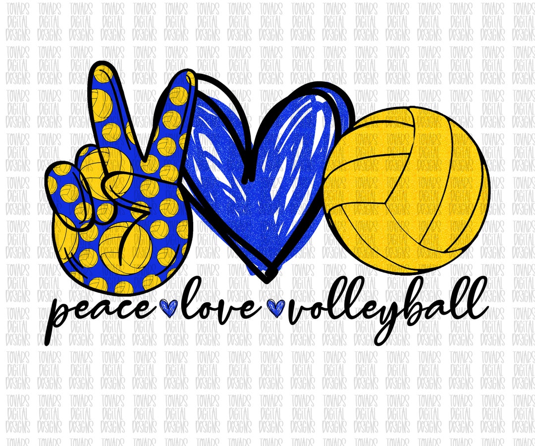 Peace Love Volleyball PNG, Blue and Yellow Volleyball Sublimation