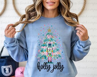 Preppy Nutcracker Holly Jolly png, Pink Christmas Sublimation Design, Cute Holiday Clipart, Girly Christmas Printable Digital Download