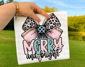 Merry and Bright png, Pink Christmas Sublimation design, Digital Download