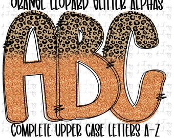 Leopard Glitter Doodle Letters: Orange Sublimation Alphabet (PNG Digital Download)