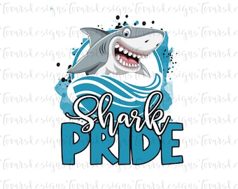 Pliki PNG Shark Pride: projekt koszulki z maskotką (pobieranie cyfrowe), projekt szkolnego ducha rekina