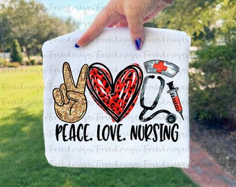 Peace Love Nursing PNG | Red Leopard Heart Gold Glitter Nurse Stethoscope Medical Sublimation Design (Digital Download)