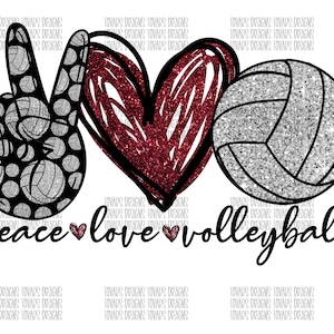 Peace Love Volleyball PNG,  silver and burgundy Volleyball Sublimation Download, peace love volleyball Design png, peace love volleyball png