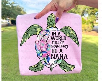Nana Turtle Floral PNG: Watercolor Sublimation Design, Digital Download